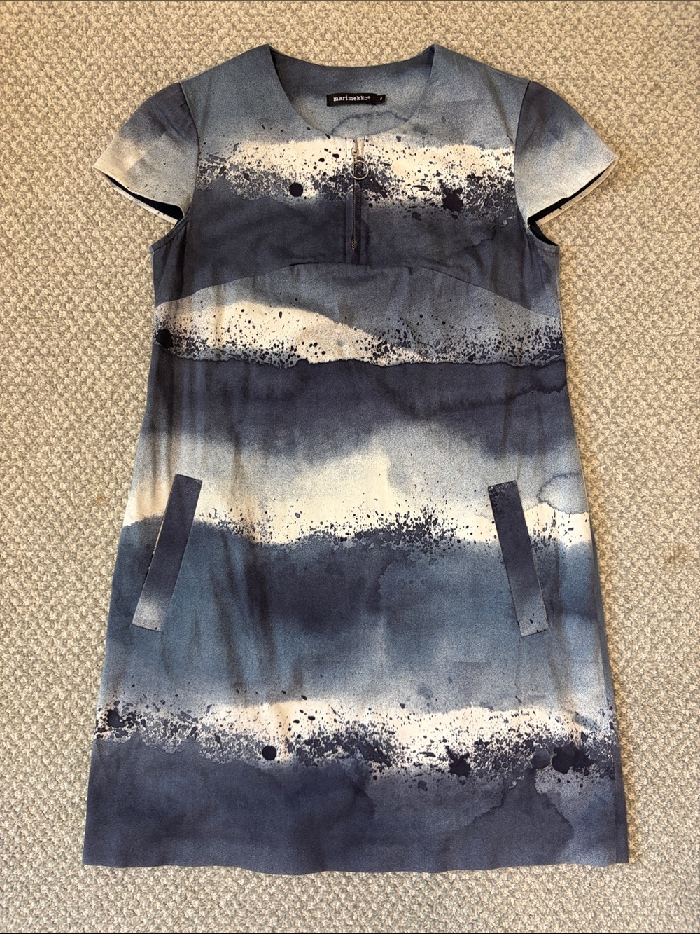 Marimekko Navy and White Watercolor Dress, 36 -